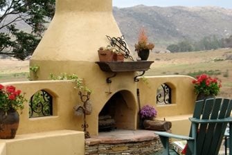 stucco outdoor fireplace