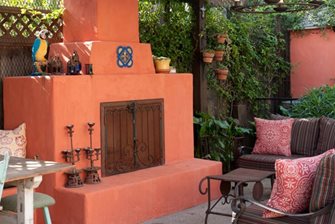 Colorful Stucco Patio Fireplace