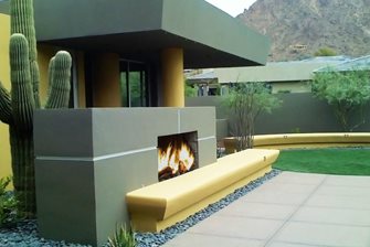 Modern Stucco Outdoor Fireplace
