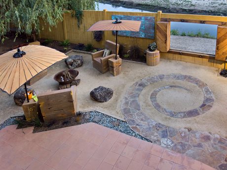 Flagstone Spiral, Garden Wall Window
Asian Landscaping
Cevan Forristt Landscape Design
San Jose, CA