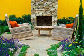 Stacked Stone Outdoor Fireplace