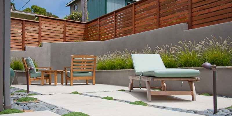 Modern Patio Design, Gray Retaining Wall, Privacy Fence
Ecotones Landscapes
Cambria, CA