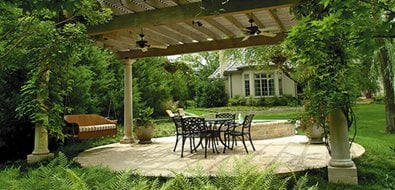 round concrete patio pergola