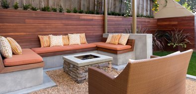 Square Stone Fire Pit, Concrete Cap, Buil In Bench Seating, Metal Pergola
Fire Pit
Studio H Landscape Architecture
Newport Beach, CA