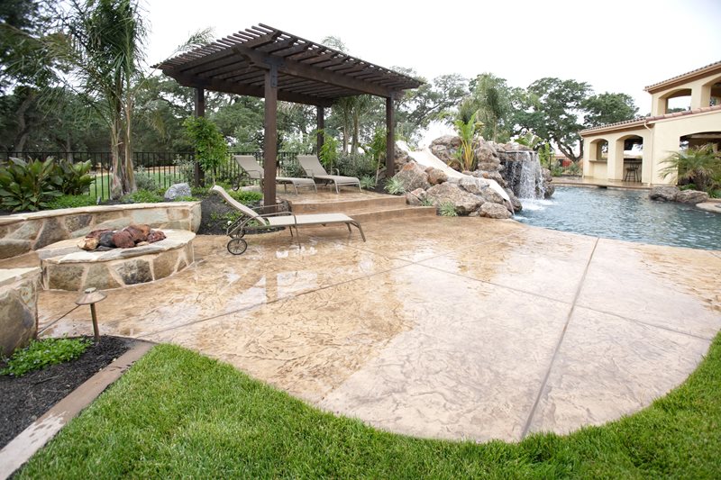 Stamped Concrete Pool Deck, Dark Brown Pergola
Backyard Landscaping
Landscaping Network
Calimesa, CA